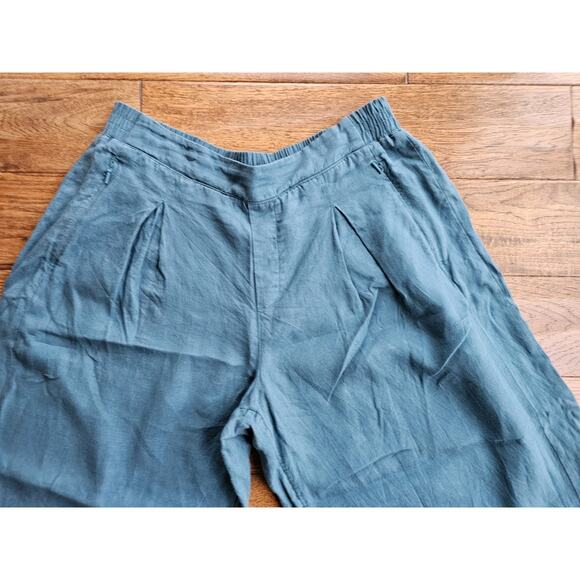 Athleta Women's 14 Playa Linen Borealis Turquoise Wide Leg Crop Pants Resortwear - Picture 2 of 8